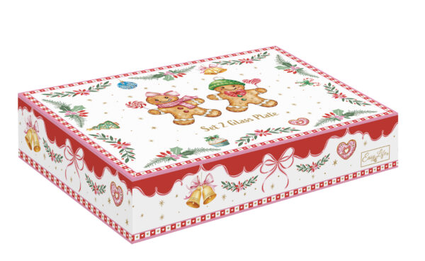 Üvegtálszett 2 db-os, 17×12,5cm, mézeskalács figura forma, dobozban, Sweet Christmas