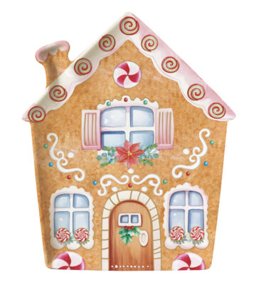 Porcelántálca 21x25,5cm, mézeskalács házikó forma, dobozban, Sweet Christmas