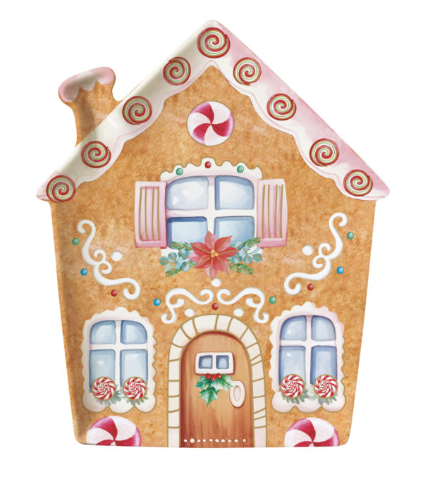 Porcelántálca 21×25,5cm, mézeskalács házikó forma, dobozban, Sweet Christmas