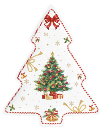 Porcelán fenyőtálca 20,5x25,5cm, dobozban, Christmas Tale