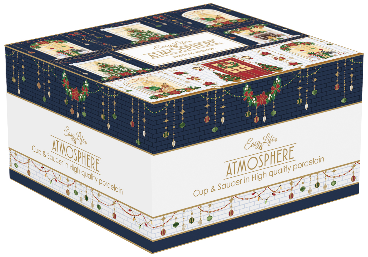 Porcelán reggelizőcsésze+alj 380ml, dobozban, Festive Avenue, Atmosphere