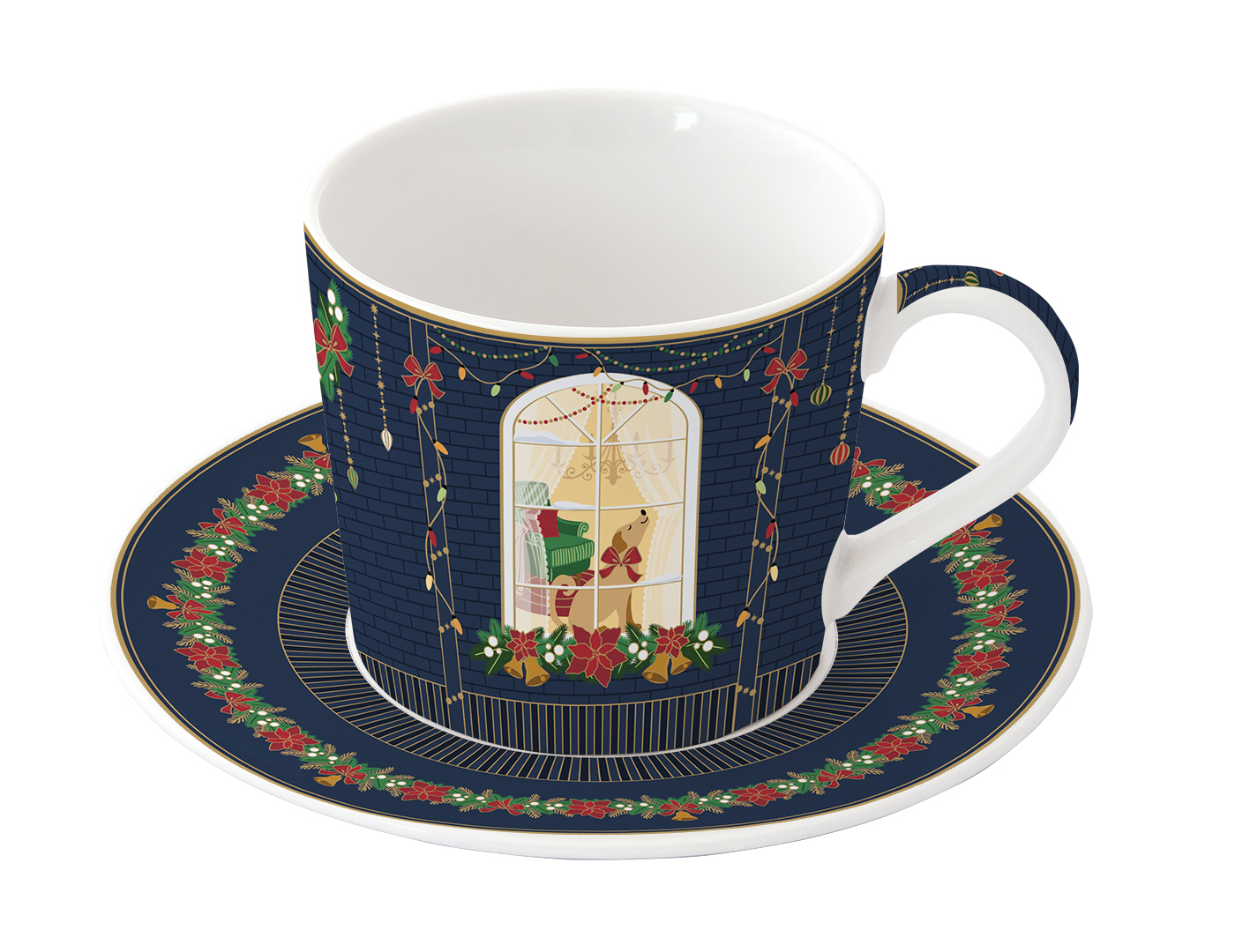 Porcelán reggelizőcsésze+alj 380ml, dobozban, Festive Avenue, Atmosphere