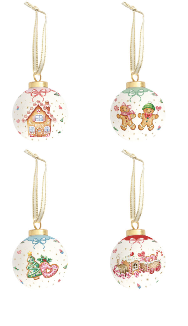 Kerámiagömb függődísz 7cm, dobozban, Sweet Christmas