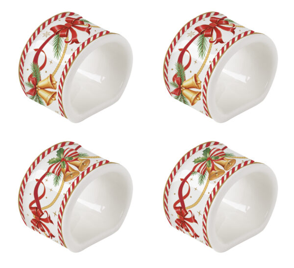 Porcelán szalvétagyűrű 4 db-os szett, 4,5cm, dobozban, Christmas Tale