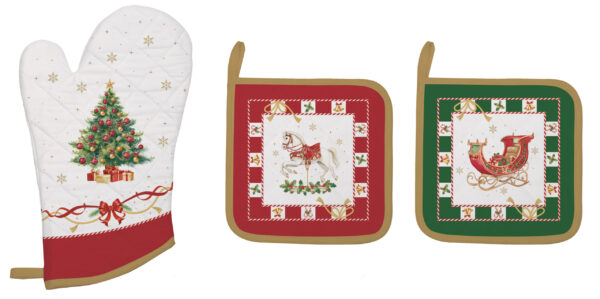 Edényalátét 2 db, 20x20cm+edényfogó kesztyű 20x30cm, 100% pamut, Christmas Tale