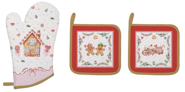 Edényalátét 2db 20x20cm+edényfogó kesztyű 20x30cm,100% pamut,Sweet Christmas