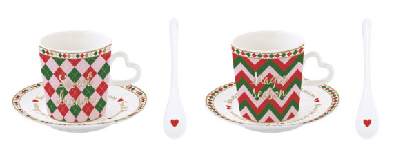 Porcelán eszpresszócsésze+alj 2 személyes, 100ml, dobozban, Christmas Twist