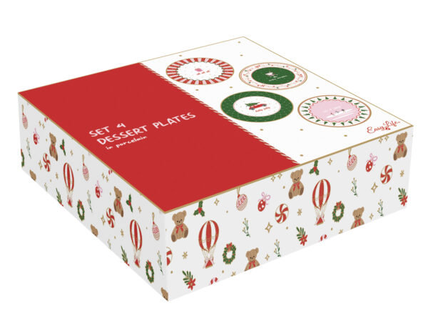 Porcelán desszerttányérszett 4db-os, 19,5cm, dobozban, Christmas Twist