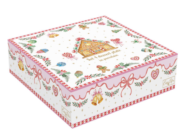 Porcelán desszerttányérszett 4db-os, 19,5cm, dobozban, Sweet Christmas