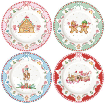 Porcelán desszerttányérszett 4db-os, 19,5cm, dobozban, Sweet Christmas