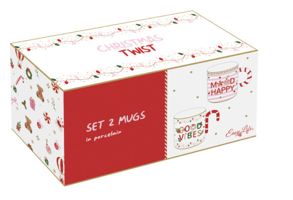 Porcelán bögreszett 2db-os, 350ml, dobozban, Christmas Twist