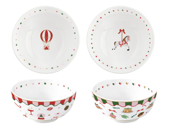 Porcelán tálkaszett 2 db-os, 15cm, dobozban, Christmas Twist