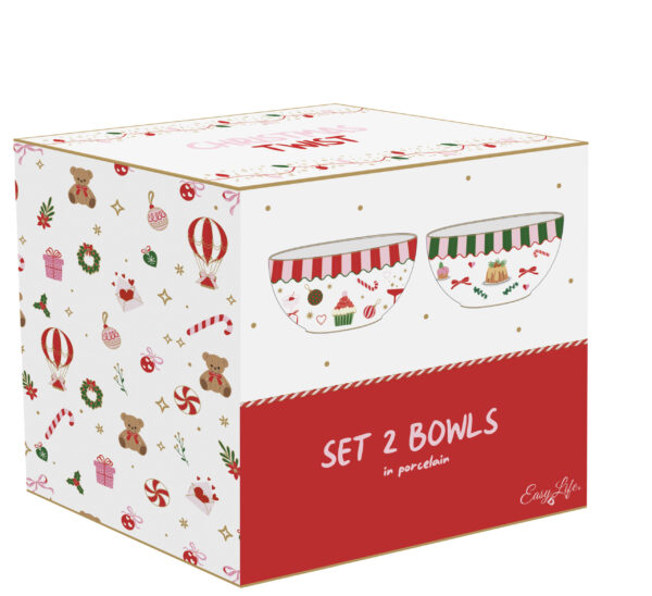 Porcelán tálkaszett 2 db-os, 15cm, dobozban, Christmas Twist
