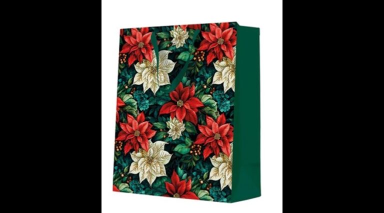 P.W.AGB2019905 Poinsettia On Black papír ajándéktáska large 26