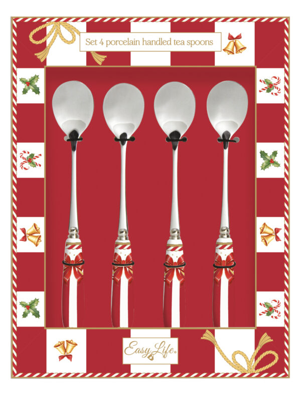 Rozsdamentes teáskanál szett 4 db-os, porcelánnyéllel, Christmas Tale