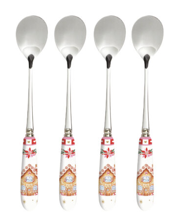 Rozsdamentes teáskanál szett 4 db-os, porcelánnyéllel, Sweet Christmas