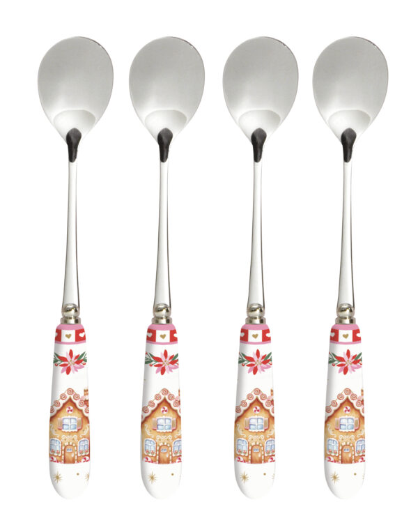 Rozsdamentes teáskanál szett 4 db-os, porcelánnyéllel, Sweet Christmas