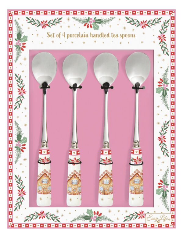 Rozsdamentes teáskanál szett 4 db-os, porcelánnyéllel, Sweet Christmas