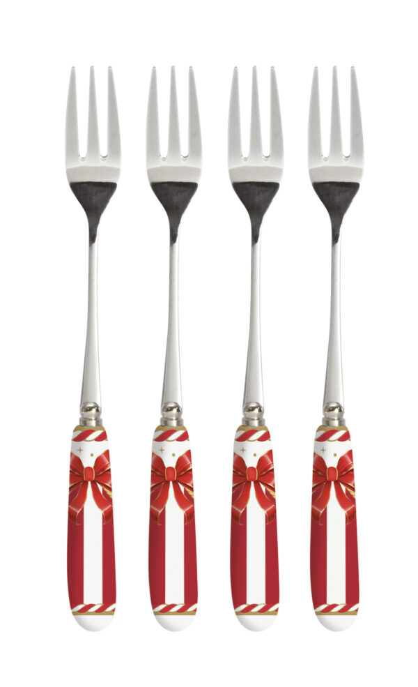 Rozsdamentes süteményes villaszett 4 db-os, porcelánnyéllel, Christmas Tale