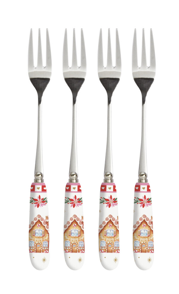 Rozsdamentes süteményes villaszett 4 db-os, porcelánnyéllel, Sweet Christmas