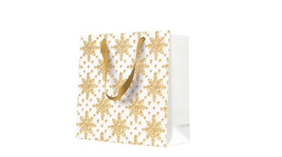 P.W.AGB2020310 Grunge Textured Snowflakes Gold papír ajándéktáska cd-s 17x17x6cm