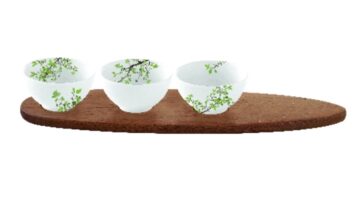 R2S.1088NTRA Porcelán 3db-os tálkaszett akácfa tálcán