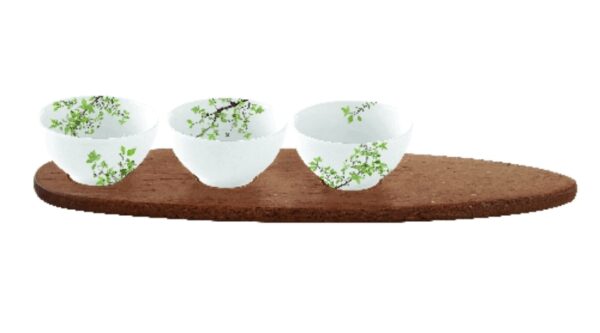 R2S.1088NTRA Porcelán 3db-os tálkaszett akácfa tálcán