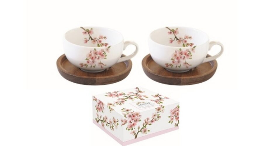 R2S.1081SAKU Porcelán kávéscsésze akácfa aljjal