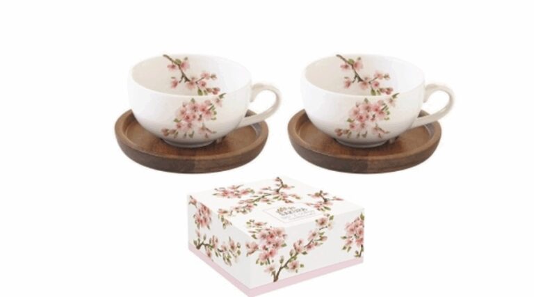 R2S.1081SAKU Porcelán kávéscsésze akácfa aljjal