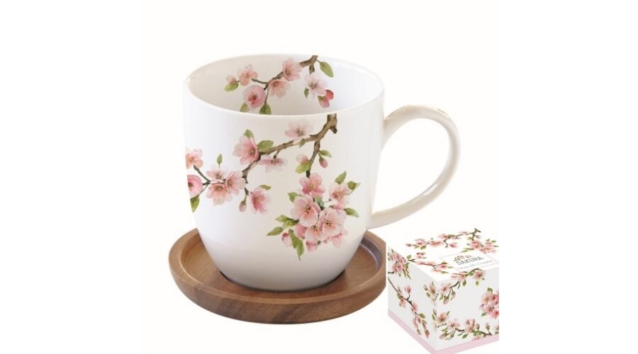 R2S.1080SAKU Porcelánbögre akácfa alátéttel