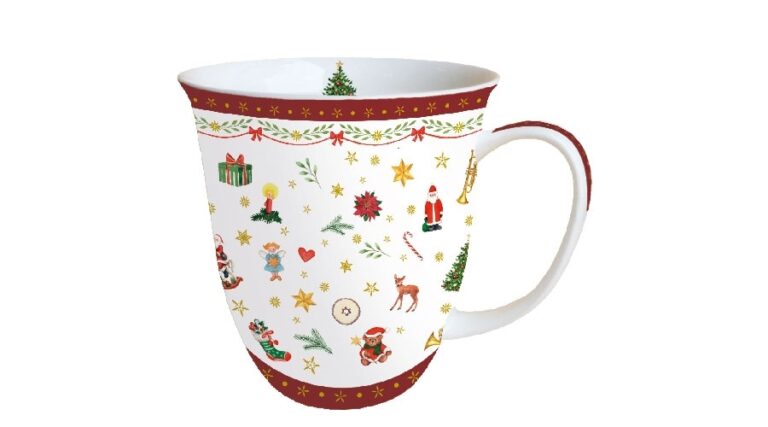 AMB.38414765 Ornaments All Over red porcelánbögre 0