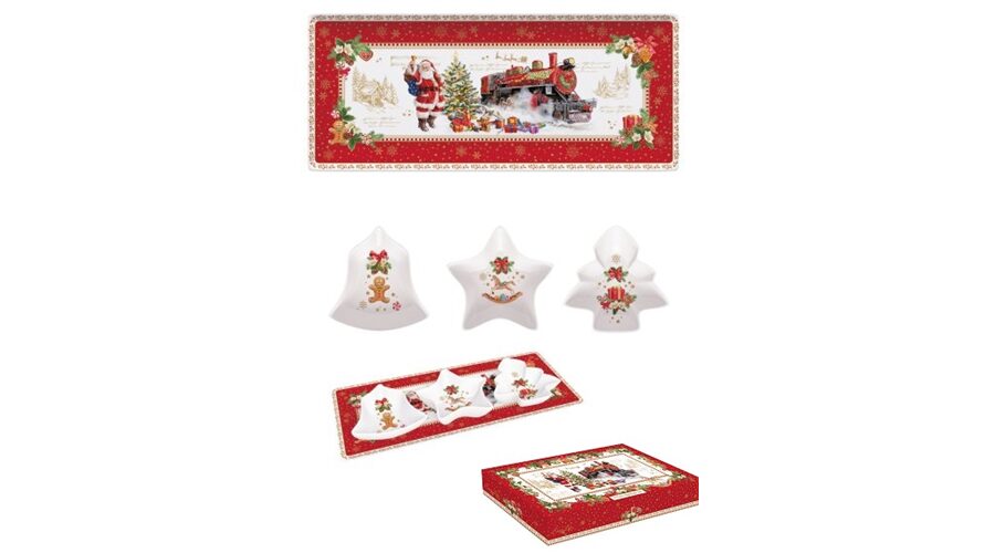 R2S.1006CHME Porcelántálcán 3 karácsonyi porcelántálka 36x16cm