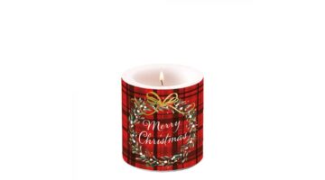 AMB.39215565 Christmas Plaid red átvilágítós gyertya 8x7