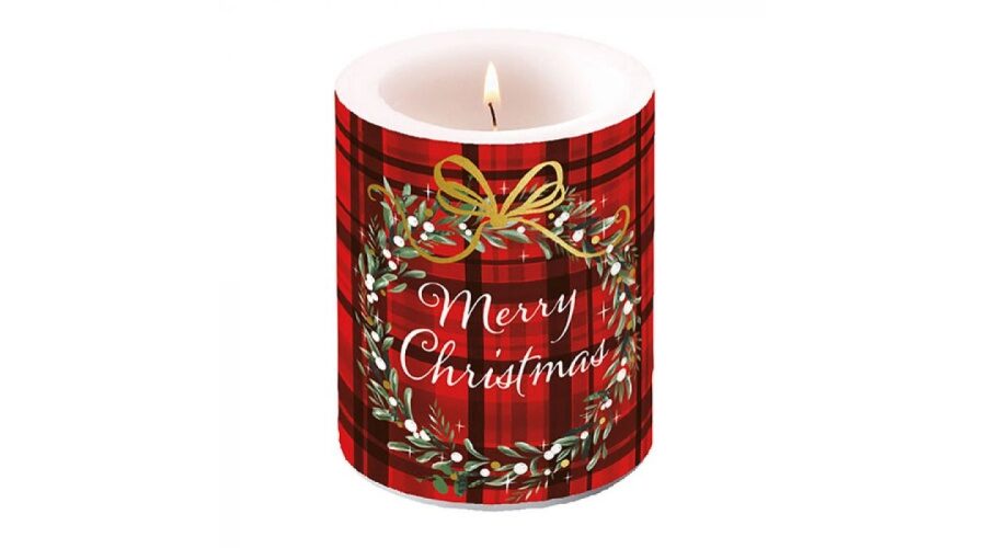 AMB.39115565 Christmas Plaid Red átvilágítós gyertya 12x10cm