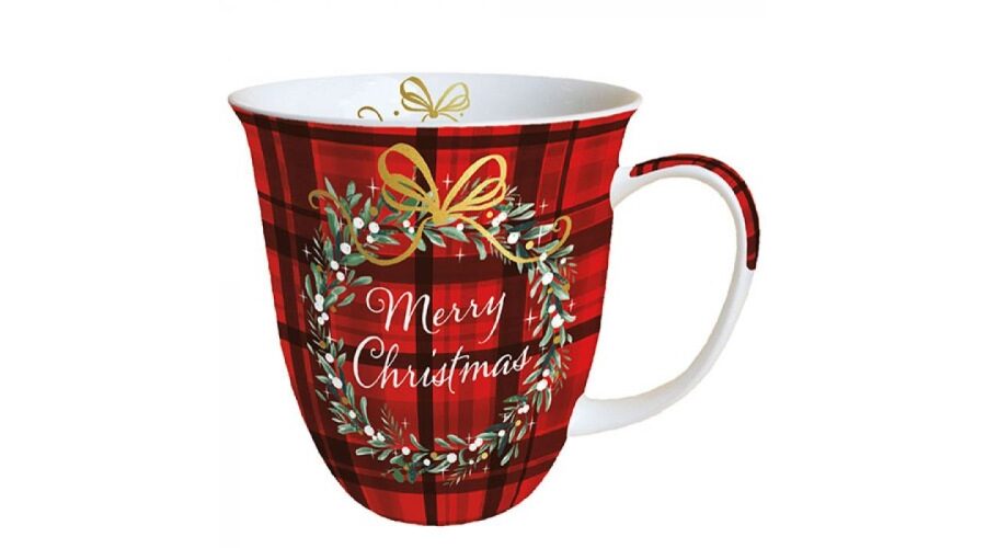 AMB.38415565 Christmas Plaid porcelánbögre 0