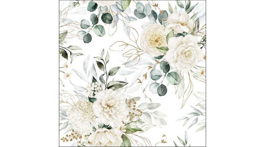 AMB.13318455 Eucalyptus and roses papírszalvéta 33x33cm