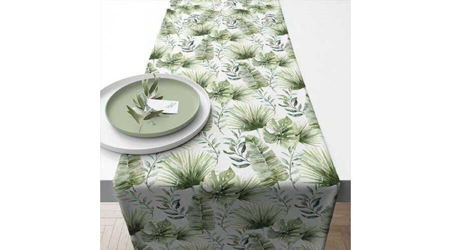 AMB.16618215 Jungle leaves white asztali futó 40x150cm