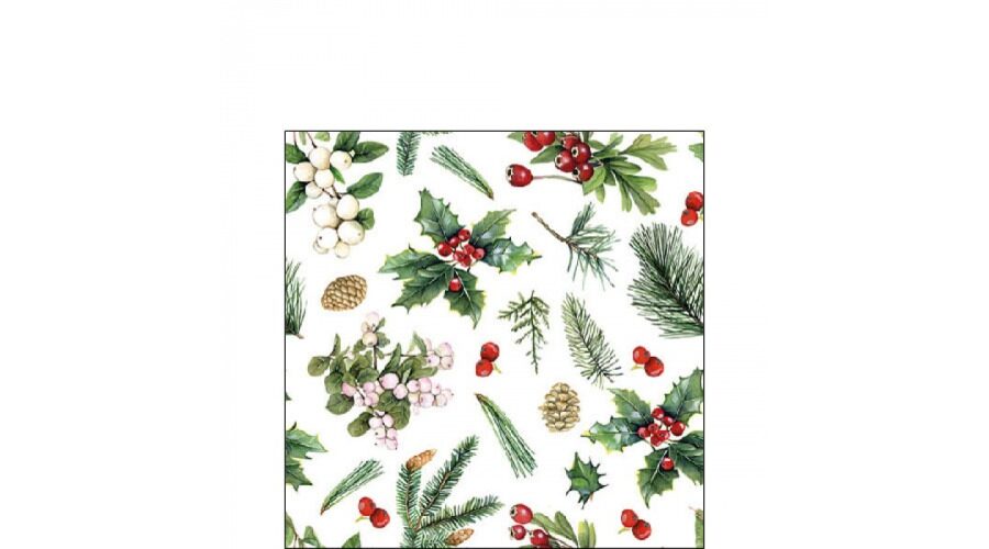 AMB.32516495 Winter greenery white papírszalvéta 25x25cm