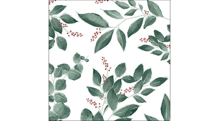AMB.13318046 Leaves and berries white papírszalvéta 33x33cm