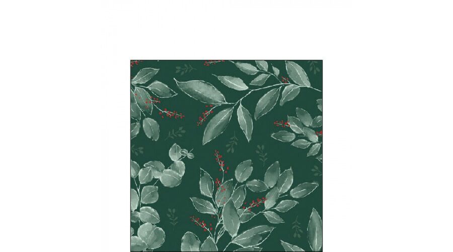 AMB.12518045 Leaves and berries green papírszalvéta 25x25cm