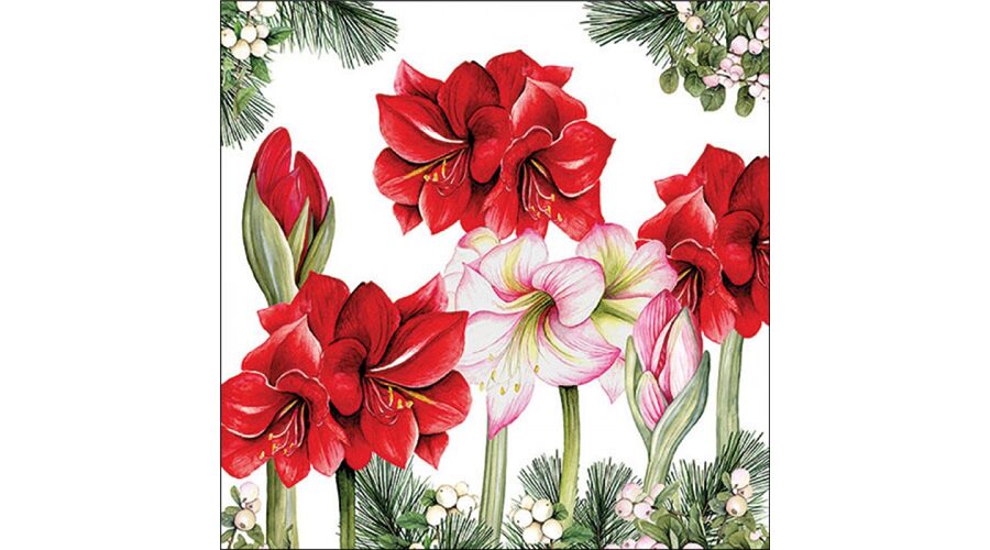 AMB.33320275 Blooming amaryllis white papírszalvéta 33x33cm
