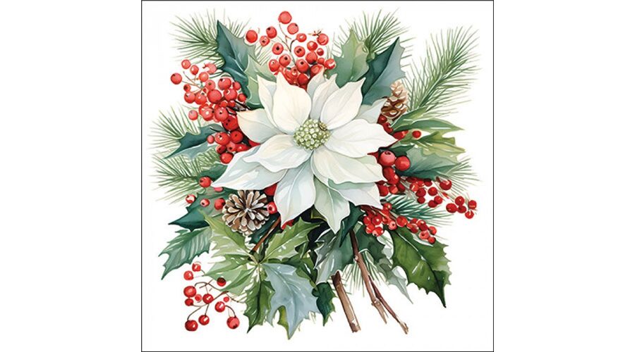 AMB.33319930 Poinsettia bouquet white papírszalvéta 33x33cm