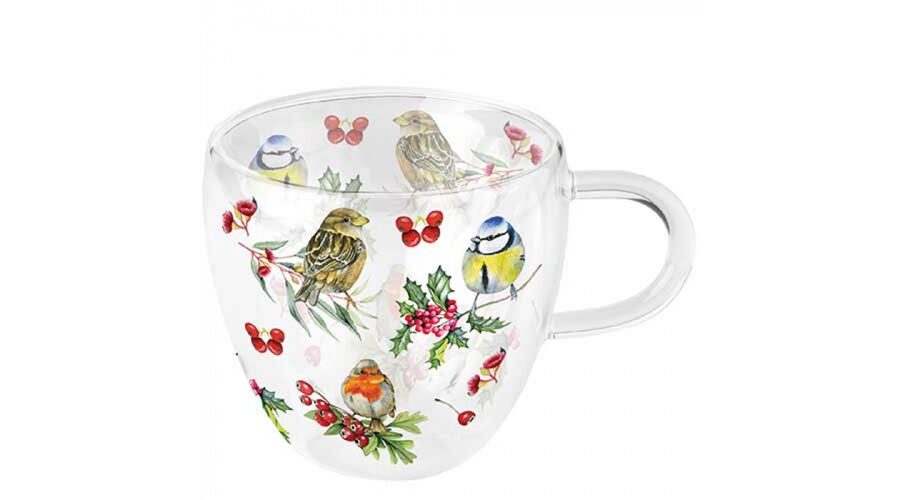 AMB.34419955 Birds in Winter duplafalú borosilicate üvegcsésze 0