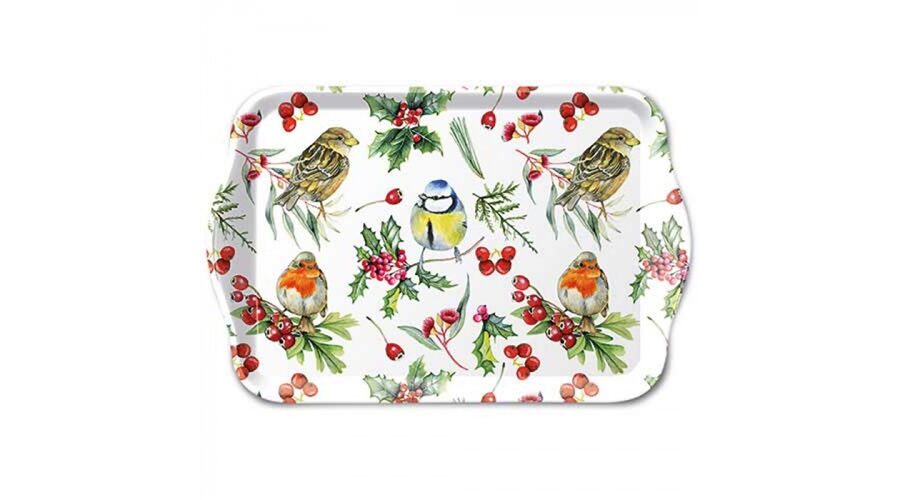 AMB.33719955 Birds in Winter műanyag kistálca 13x21cm