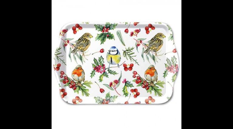 AMB.33719955 Birds in Winter műanyag kistálca 13x21cm