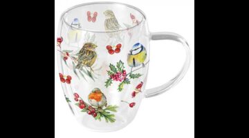 AMB.34219955 Birds in Winter duplafalú borosilicate üvegcsésze 0