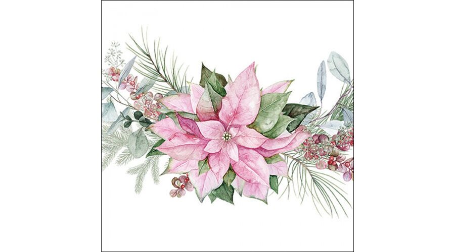 AMB.33320285 Pink poinsettia papírszalvéta 33x33cm