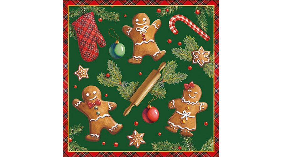 AMB.33318882 Gingerbread cookies green papírszalvéta 33x33cm