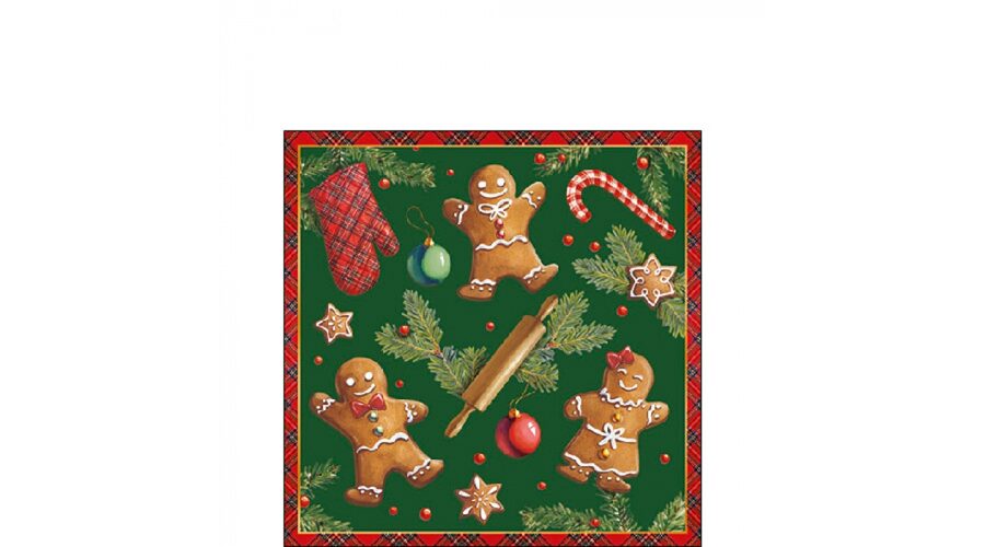 AMB.32518882 Gingerbread cookies green papírszalvéta 25x25cm
