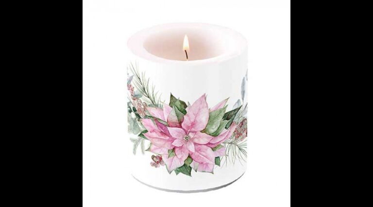 AMB.39320285 Pink poinsettia átvilágítós gyertya 10x10xcm